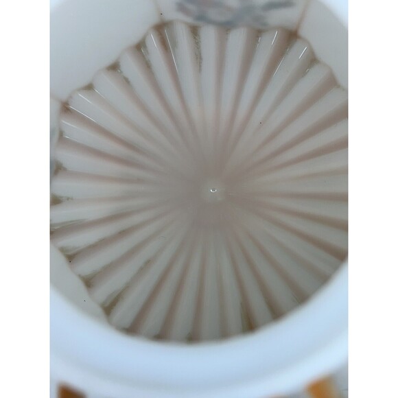 Vtg 30s Accordion Octagonal Frosted Orange‎ Birds Paradise Glass Swag Lamp Shade - Picture 11 of 16